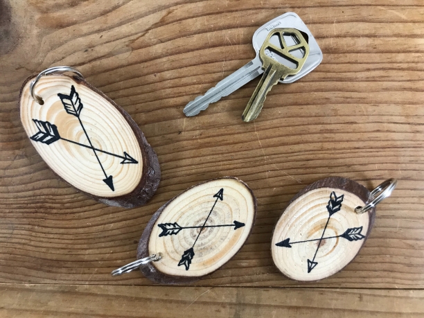 Arrows, "Nature Hike" wood slice keychains