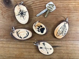 "Nature Hike" wood slice keychains